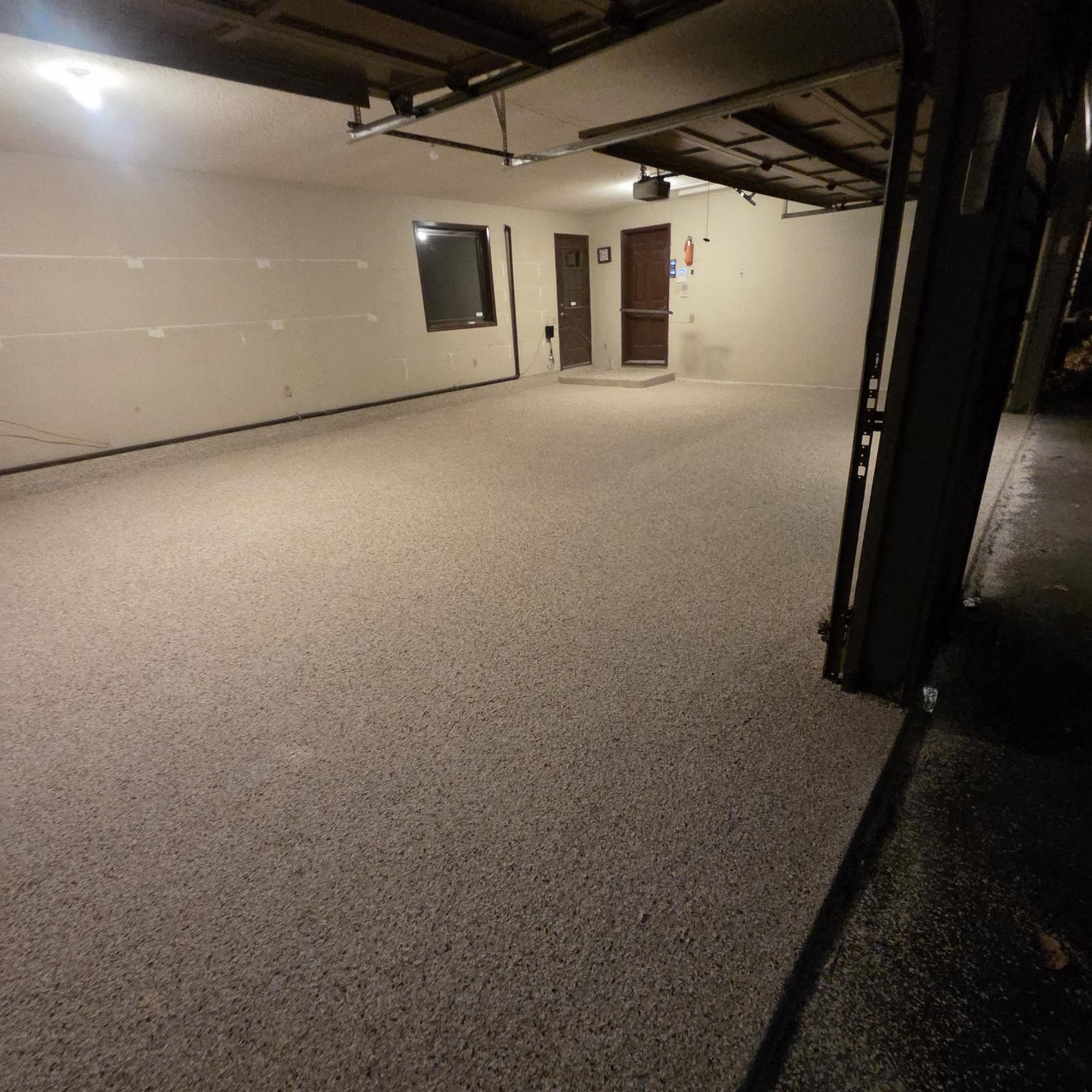 Tan flake residential garage finish