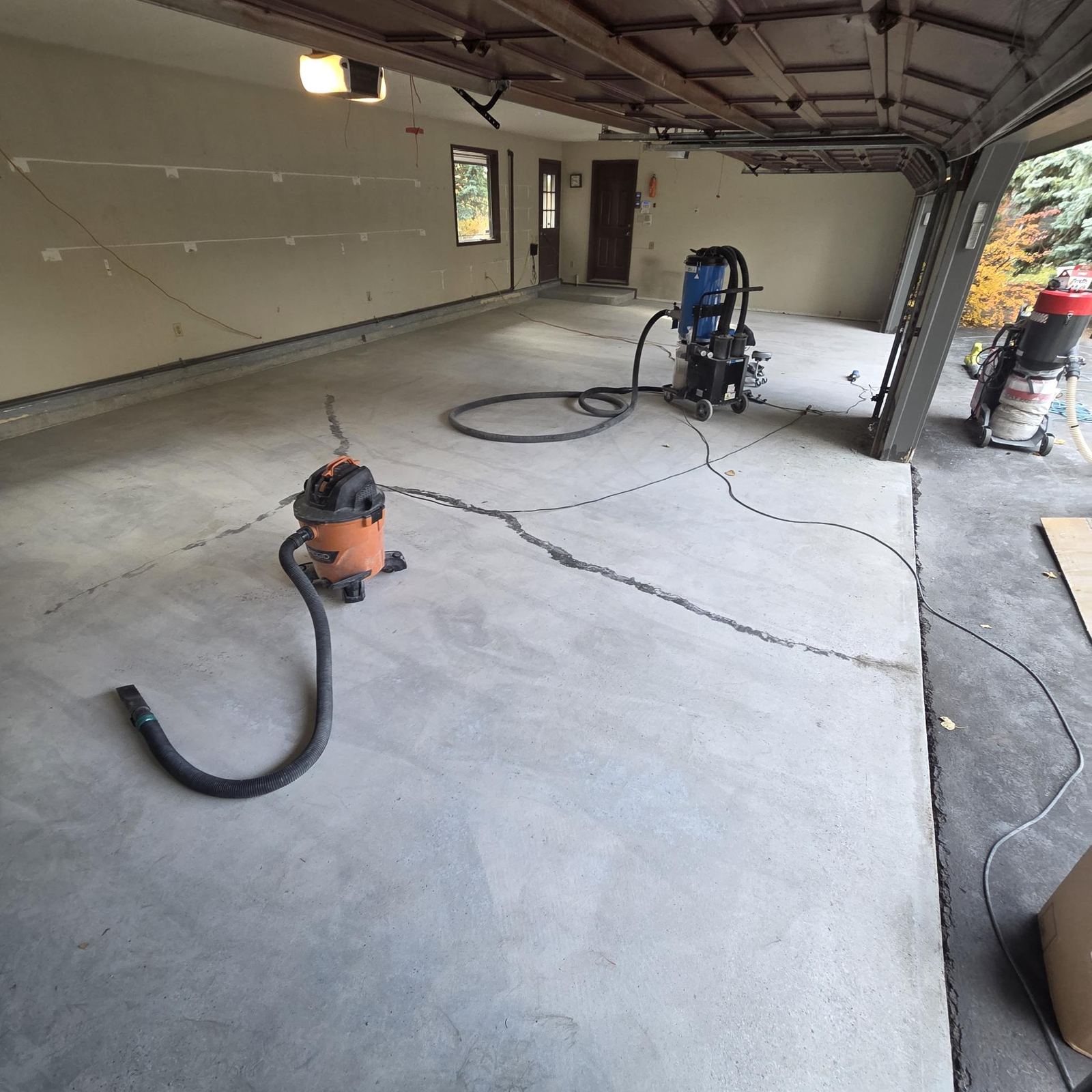Concrete slab after diamond grinding and crack repair